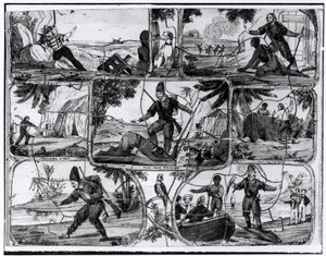 Daniel Defoeによる「Robinson Crusoe」のシーン（1660-1731） 作： English School